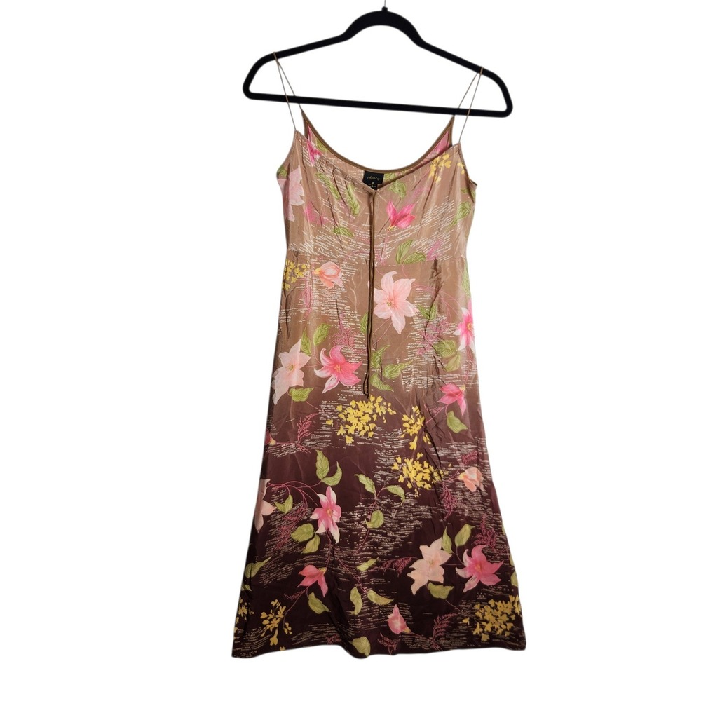 Plenty by Tracy Reese Brown Ombre Floral 100% Silk Slip Dress Small Made in USA